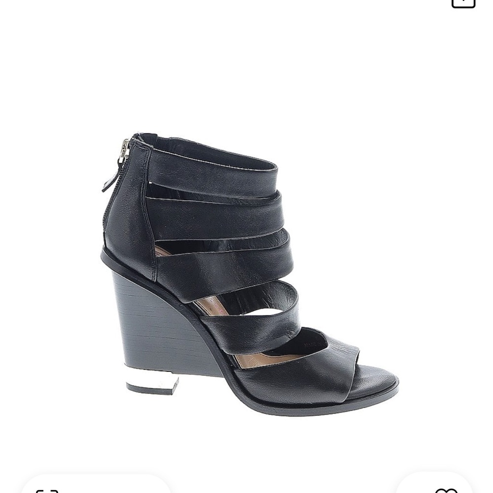 Elaine Turner Black Strappy Wedge Sandals